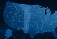 Illustrative blue United States map; economic index results not published